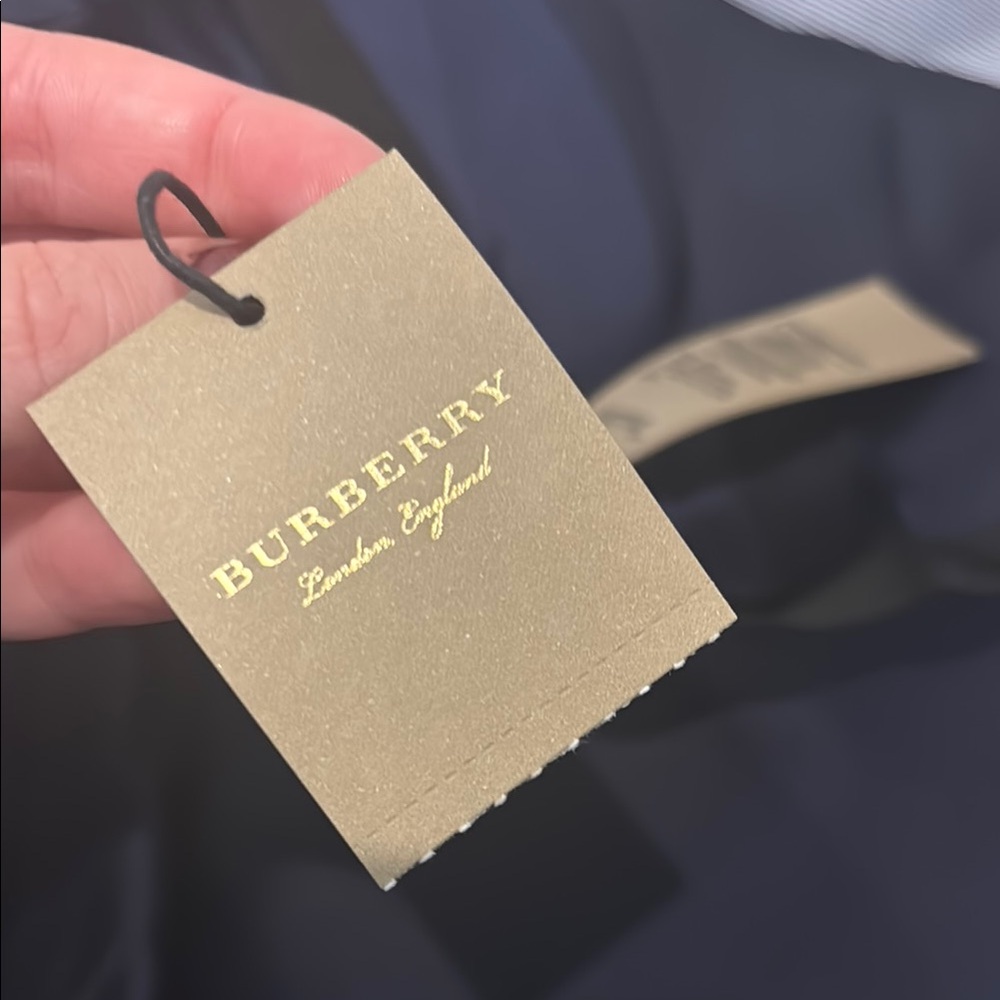 Burberry Navy Blue, White, Light Blue, and Black Satin Scarf - Picture 2 of 6